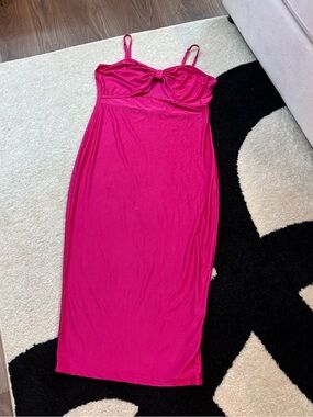 SHEIN Hot Pink Spaghetti-Strap Midi Dress